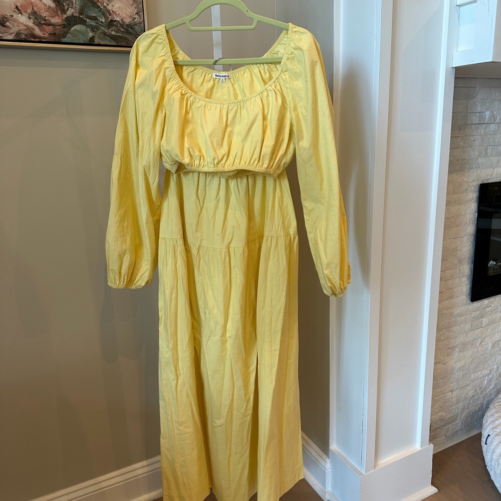 Sunshine Yellow Long Puff-Sleeve 2 piece skirt and crop top